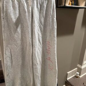 Hollister Light Gray Wide Leg Sweatpants with Pink Script